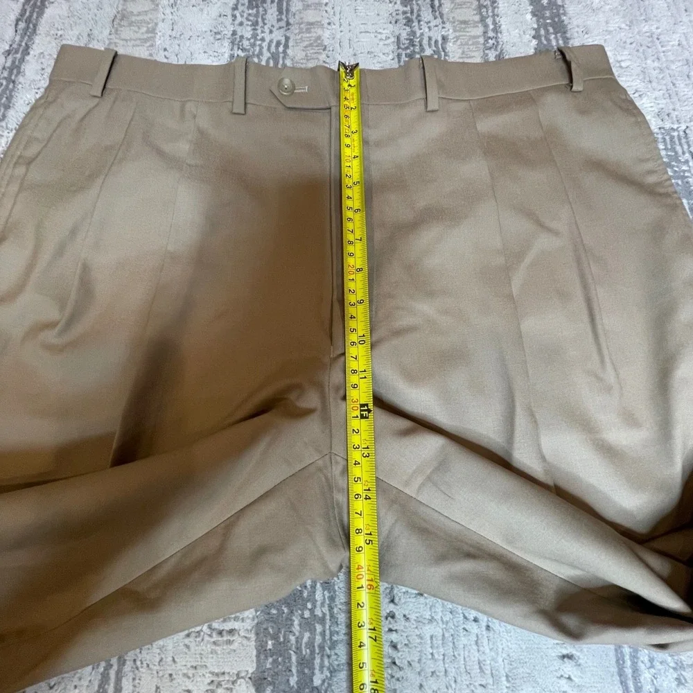 Lauren Ralph Lauren Mens 42x32 Wool Pleated Cuffed Dress Pants Tan Total Comfort